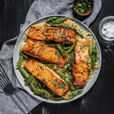 Red Curry Salmon with Coconut Quinoa and Sugar Snap Peas