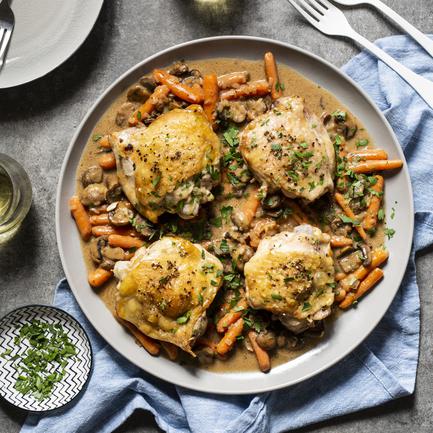 June Pan Chicken Marsala with Mushrooms and Carrots
