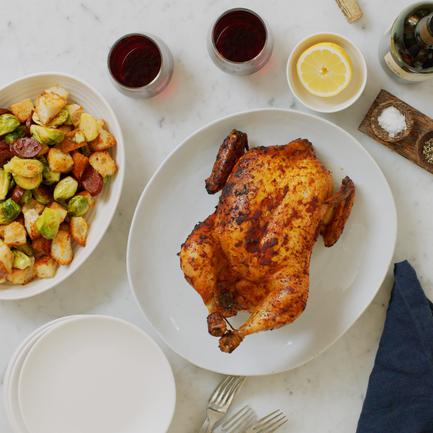 Smoky Chicken with Brussels Sprouts and Chorizo
