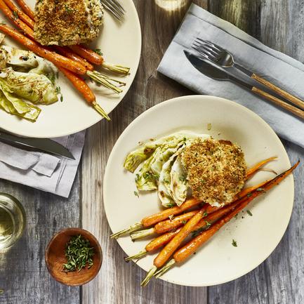 Crispy Chicken with Balsamic-Roasted Cabbage and Carrots