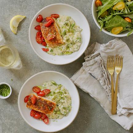 No-Boil Creamy Baked Orzo with Asparagus, Peas and Lemon