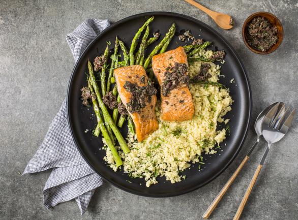 Roasted Salmon and Asparagus with Olive Tapenade