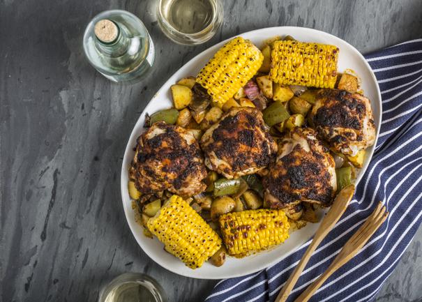 Blackened Chicken Thighs with Roasted Vegetables