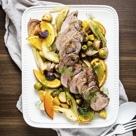 Fennel-Roasted Pork Tenderloin with Potatoes, Shallots and Orange