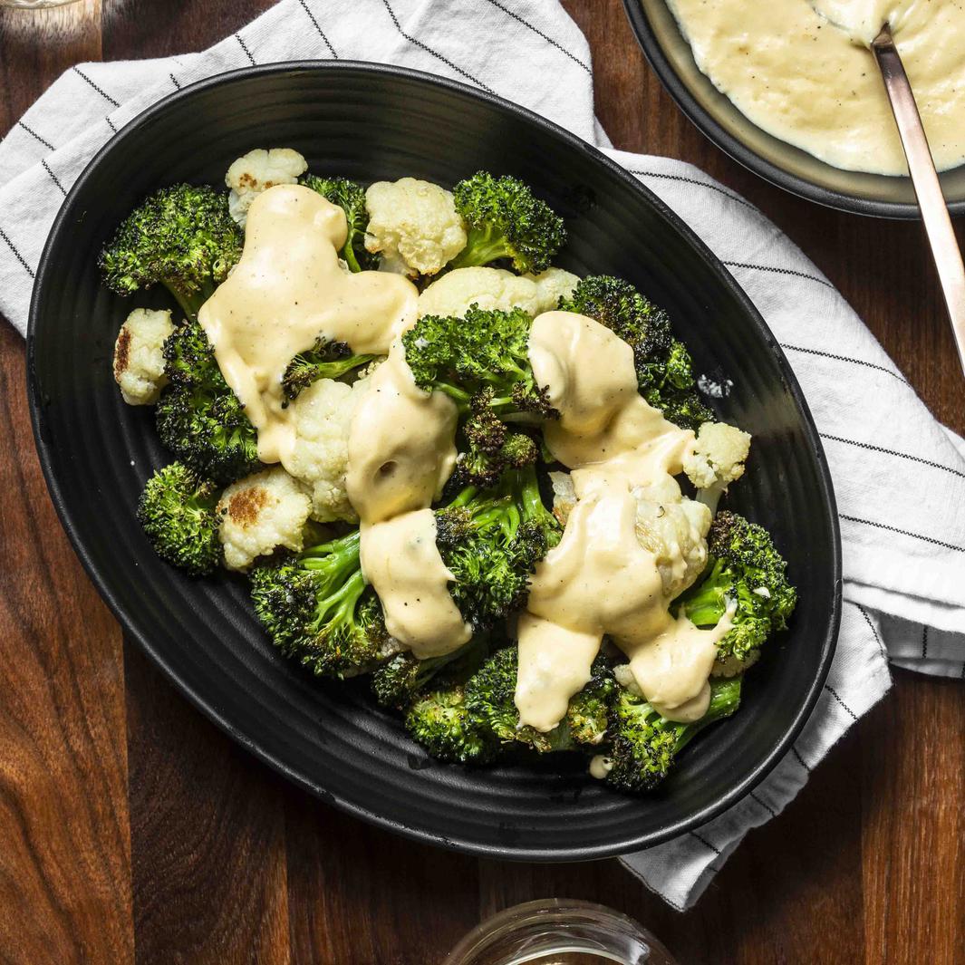 Roasted Cheesy Broccoli and Cauliflower Recipe • June Oven